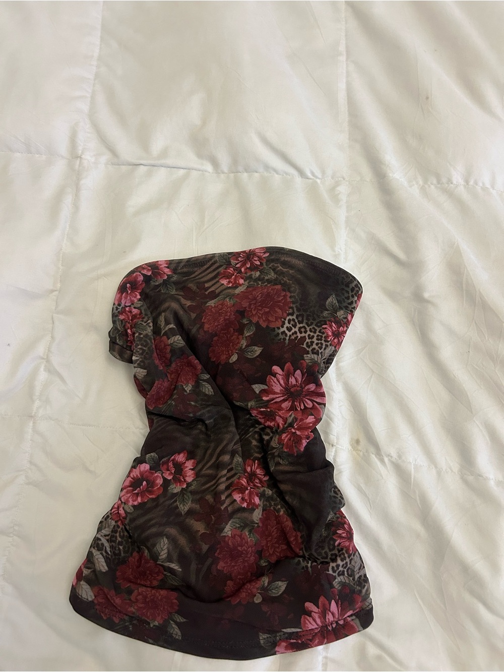 Forever 21 Strapless Floral Mesh Dress - Black and Dark Pink